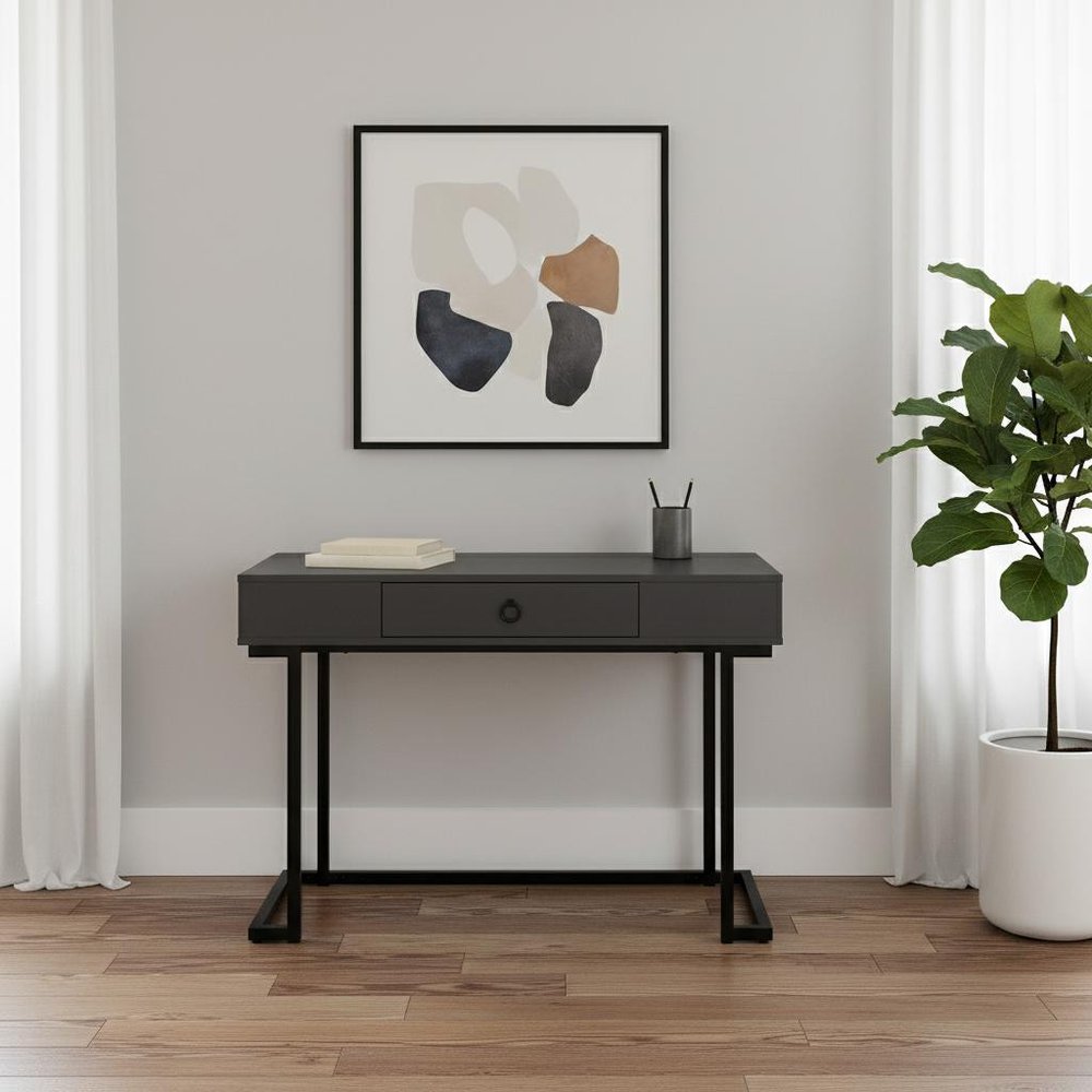 42" Gray and Black Wood and Metal Sled Computer Desk HomeRoots