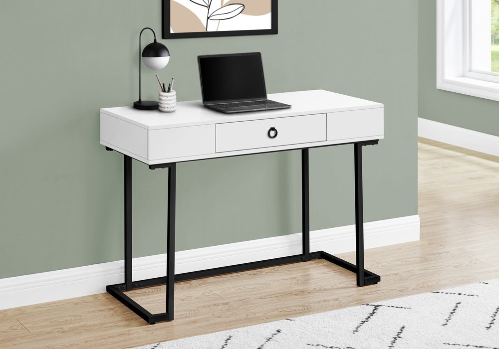 42" White and Black Wood and Metal Sled Computer Desk HomeRoots