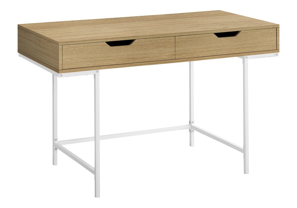 47" Natural and White Wood and Metal H-Shape Computer Desk With Two Drawers — view 2