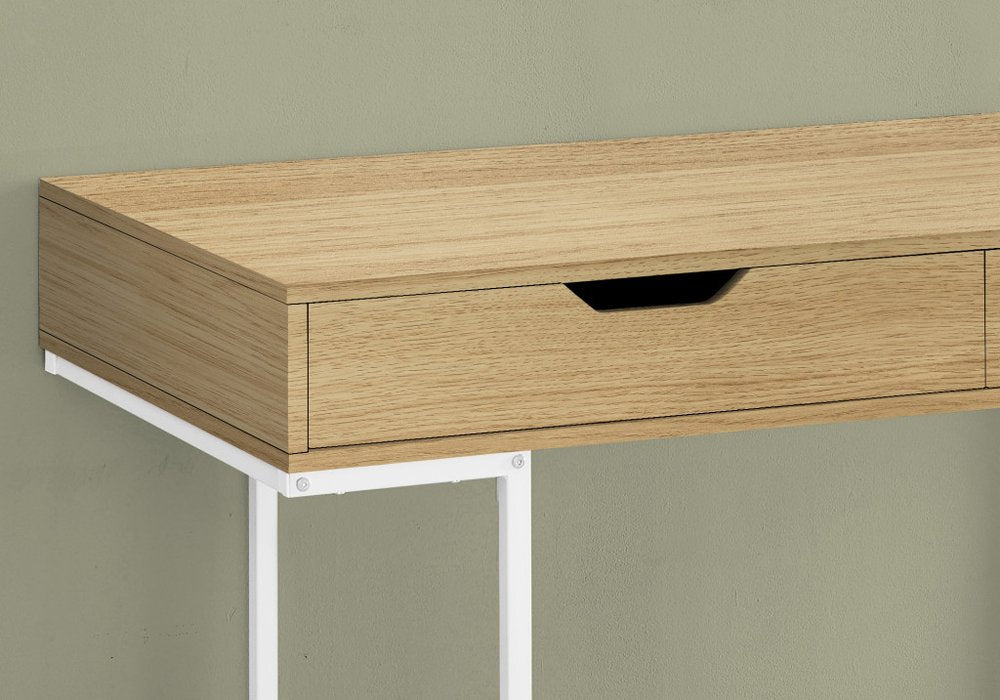 47" Natural and White Wood and Metal H-Shape Computer Desk With Two Drawers — view 6