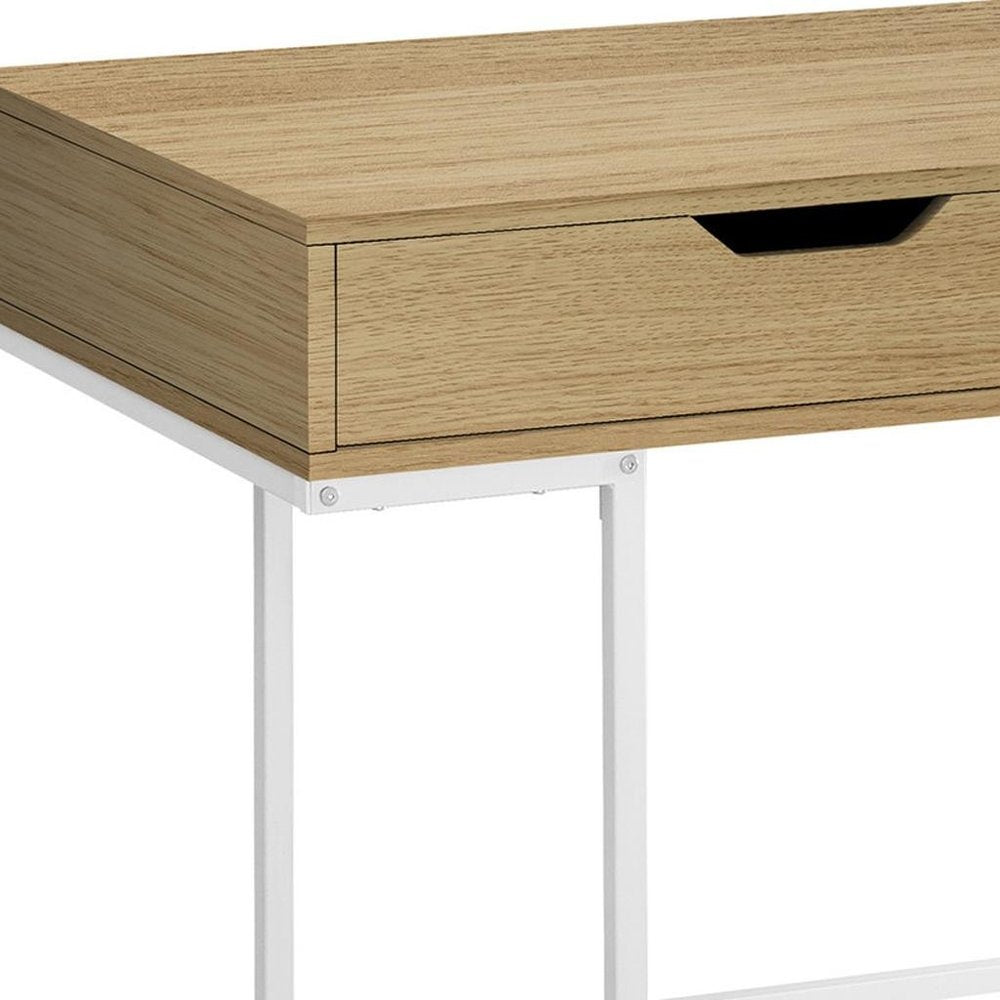 47" Natural and White Wood and Metal H-Shape Computer Desk With Two Drawers — view 4