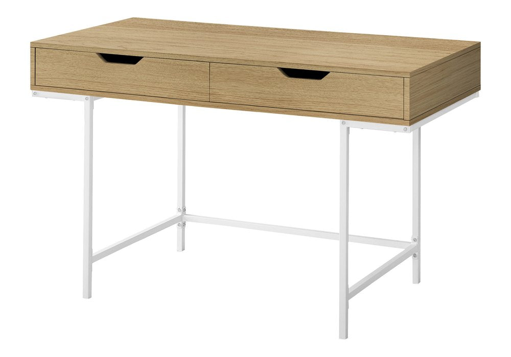47" Natural and White Wood and Metal H-Shape Computer Desk With Two Drawers HomeRoots