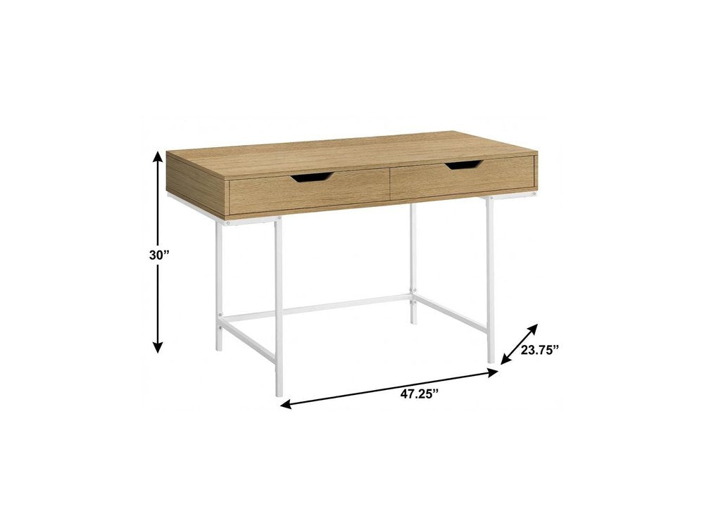 47" Natural and White Wood and Metal H-Shape Computer Desk With Two Drawers HomeRoots