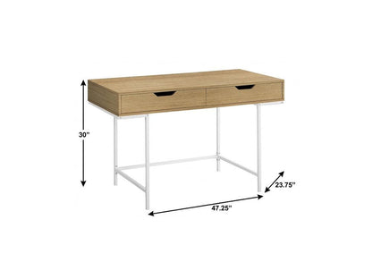 47" Natural and White Wood and Metal H-Shape Computer Desk With Two Drawers HomeRoots