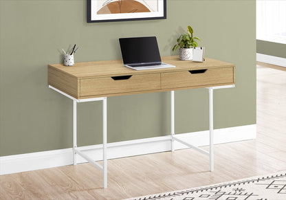 47" Natural and White Wood and Metal H-Shape Computer Desk With Two Drawers HomeRoots