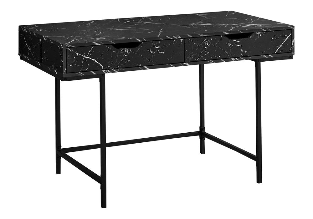 47" Black and White Wood and Metal H-Shape Computer Desk With Two Drawers HomeRoots