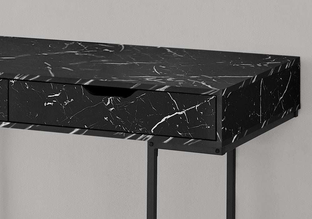 47" Black and White Wood and Metal H-Shape Computer Desk With Two Drawers