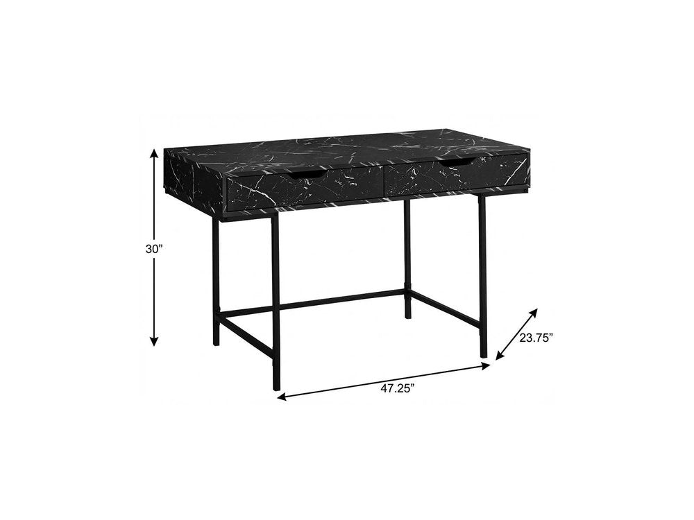 47" Black and White Wood and Metal H-Shape Computer Desk With Two Drawers HomeRoots