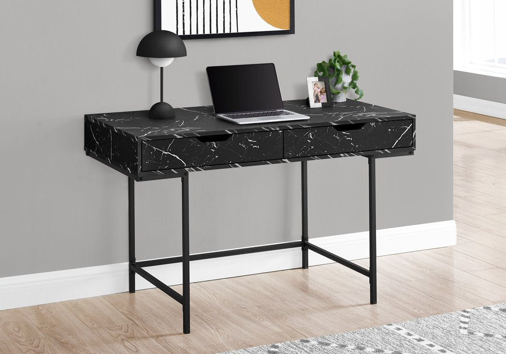 47" Black and White Wood and Metal H-Shape Computer Desk With Two Drawers — view 3