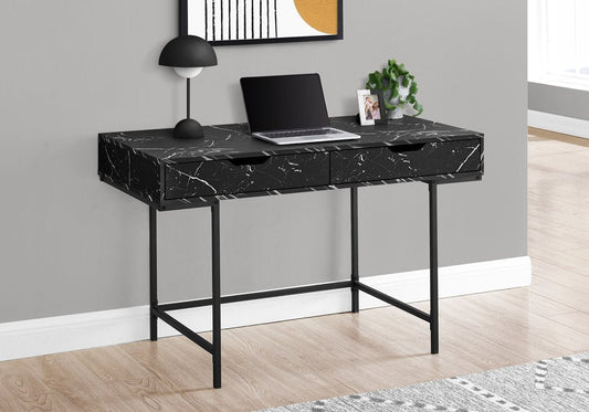 47" Black and White Wood and Metal H-Shape Computer Desk With Two Drawers