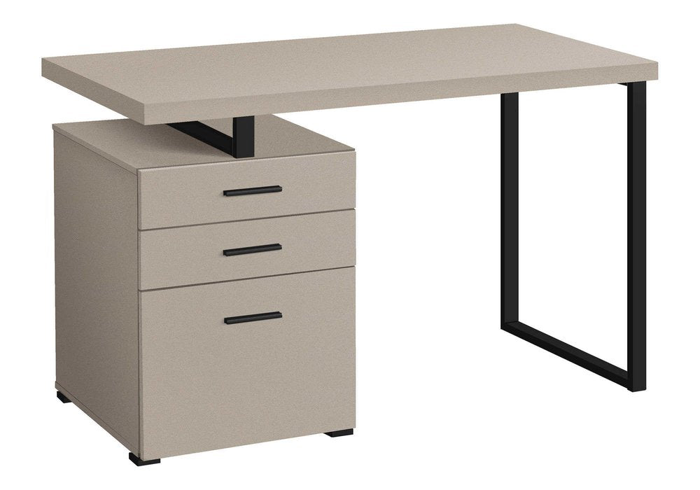47" Taupe and Black Wood and Metal Sled Computer Desk With Three Drawers — view 3