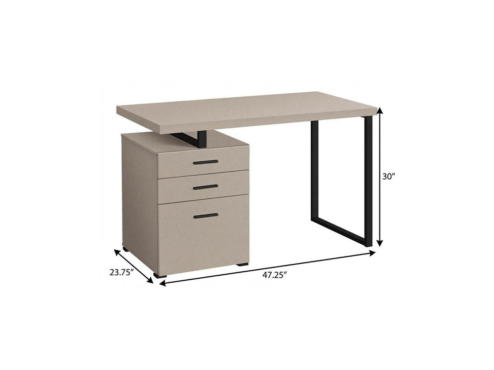 47" Taupe and Black Wood and Metal Sled Computer Desk With Three Drawers — view 8