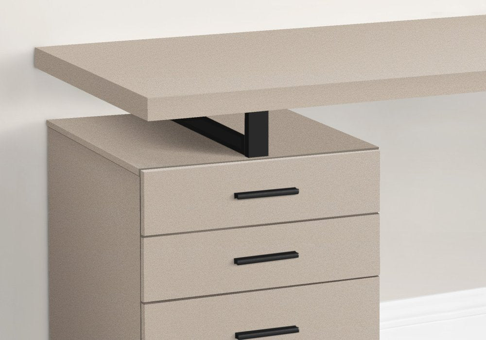47" Taupe and Black Wood and Metal Sled Computer Desk With Three Drawers — view 6