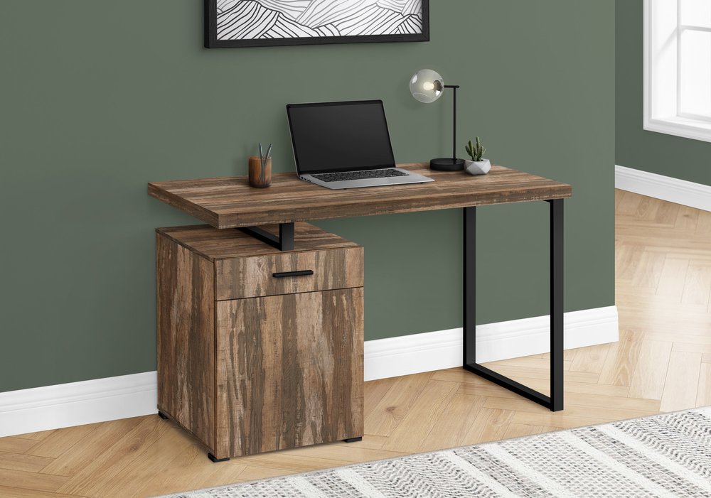 47" Brown and Black Wood and Metal Sled Computer Desk — view 1