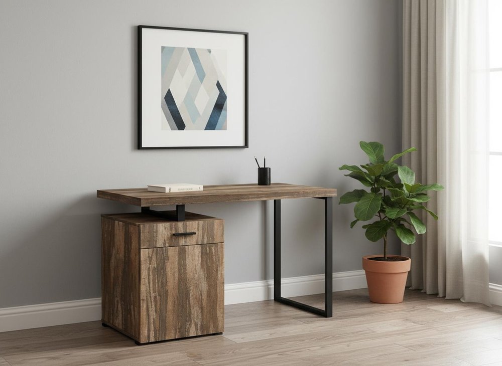 47" Brown and Black Wood and Metal Sled Computer Desk HomeRoots