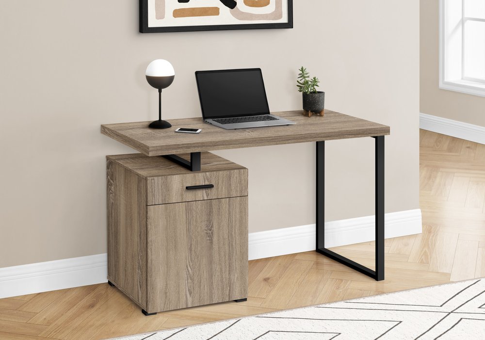 47" Taupe and Black Wood and Metal Sled Computer Desk HomeRoots