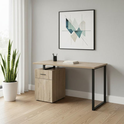 47" Taupe and Black Wood and Metal Sled Computer Desk HomeRoots