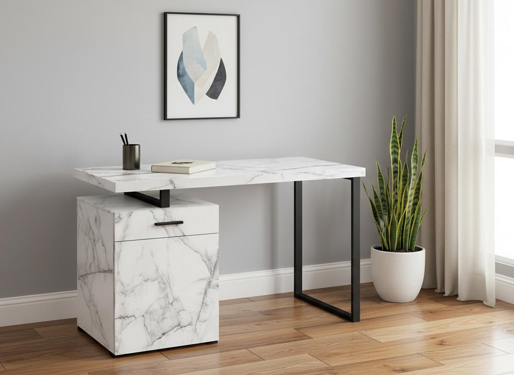 47" White and Black Wood and Metal Sled Computer Desk — view 1
