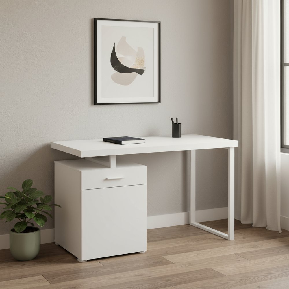 47" White Wood and Metal Sled Computer Desk HomeRoots