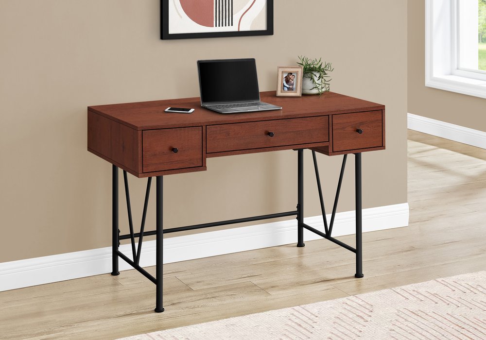 47" Brown and Black Computer Desk With Three Drawers HomeRoots