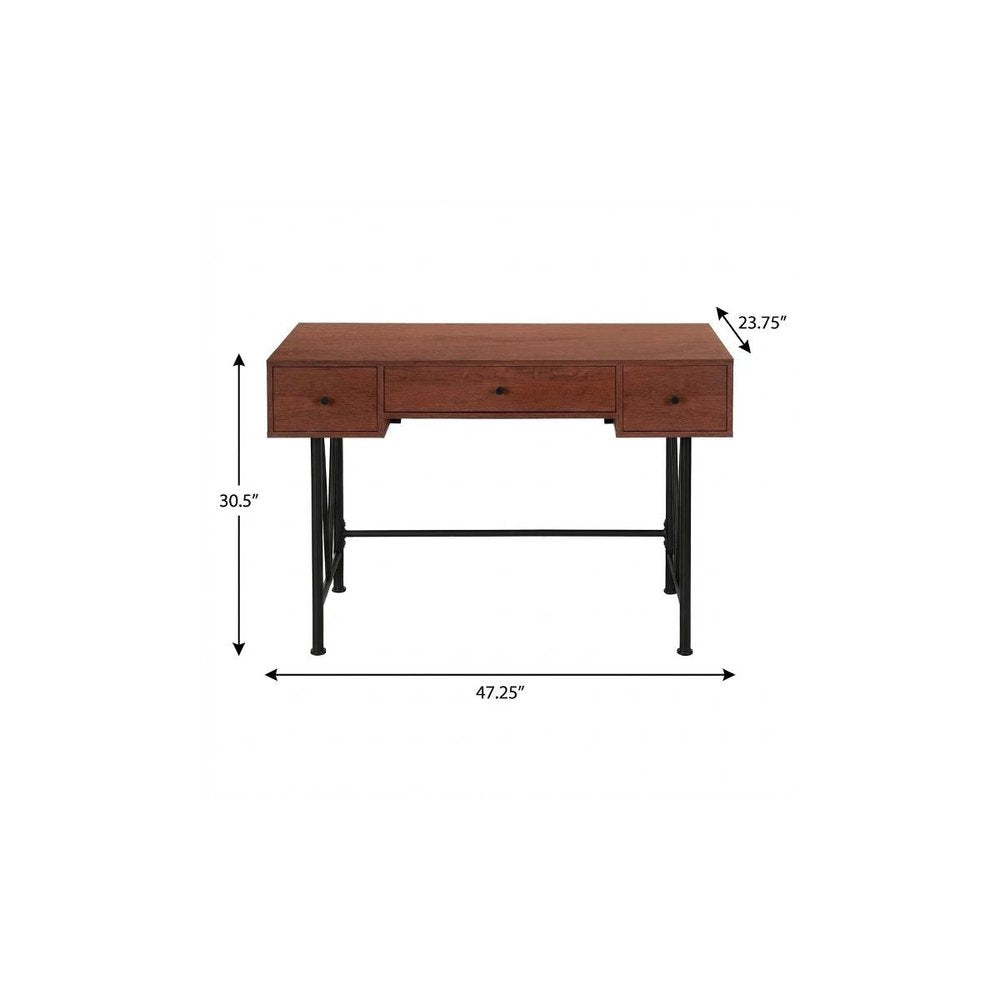 47" Brown and Black Computer Desk With Three Drawers HomeRoots