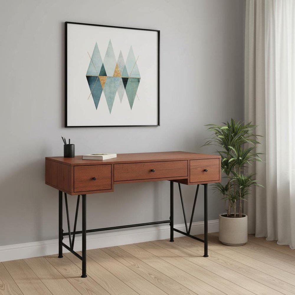 47" Brown and Black Computer Desk With Three Drawers HomeRoots