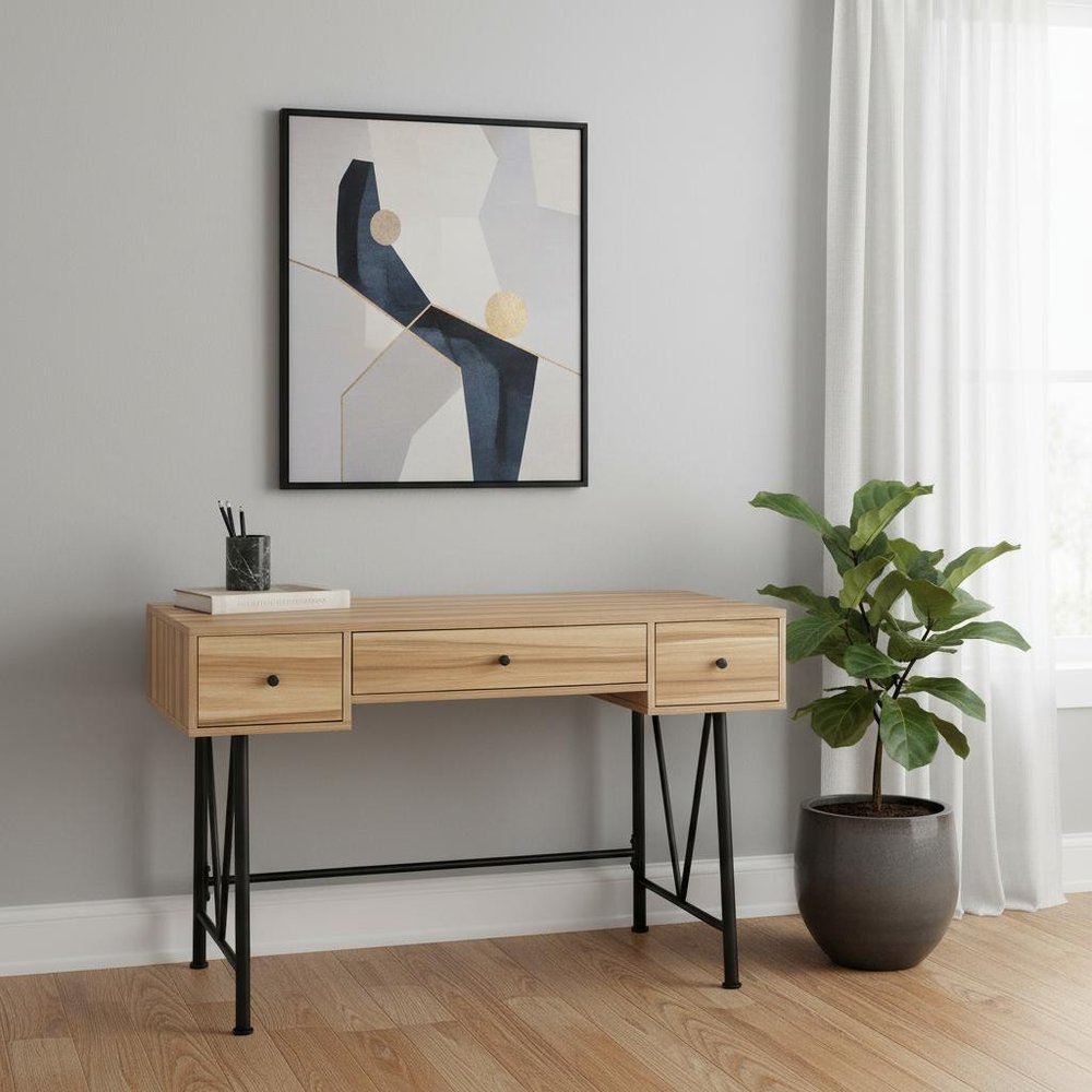 47" Brown and Black Computer Desk With Three Drawers HomeRoots