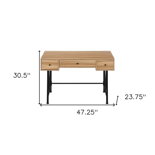 47" Brown and Black Computer Desk With Three Drawers HomeRoots