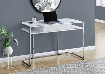 47" White and Silver Wood and Metal Sled Computer Desk