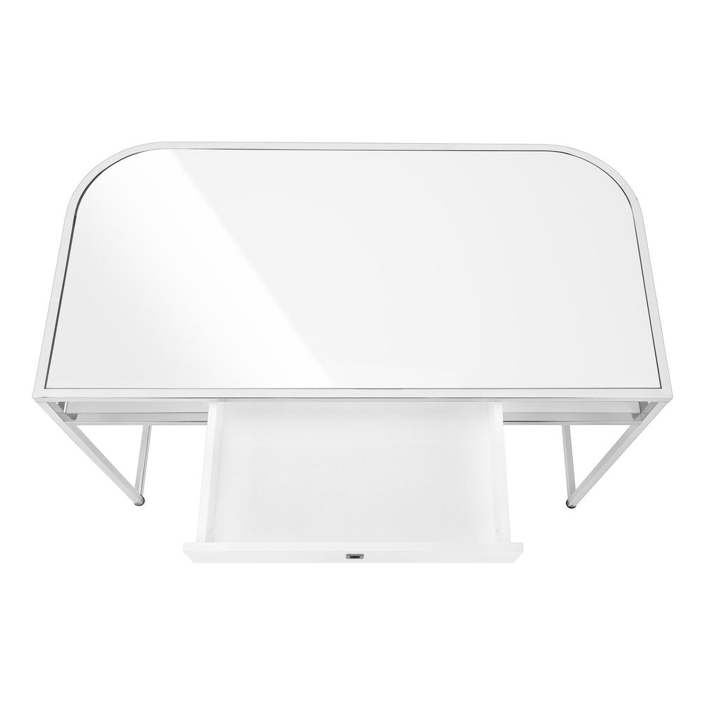 47" White and Silver Wood and Metal Sled Computer Desk — view 5