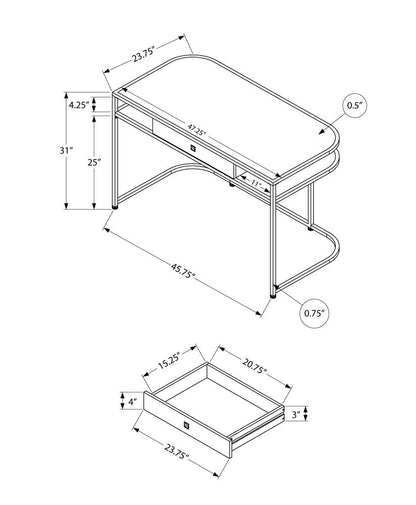 47" White and Silver Wood and Metal Sled Computer Desk