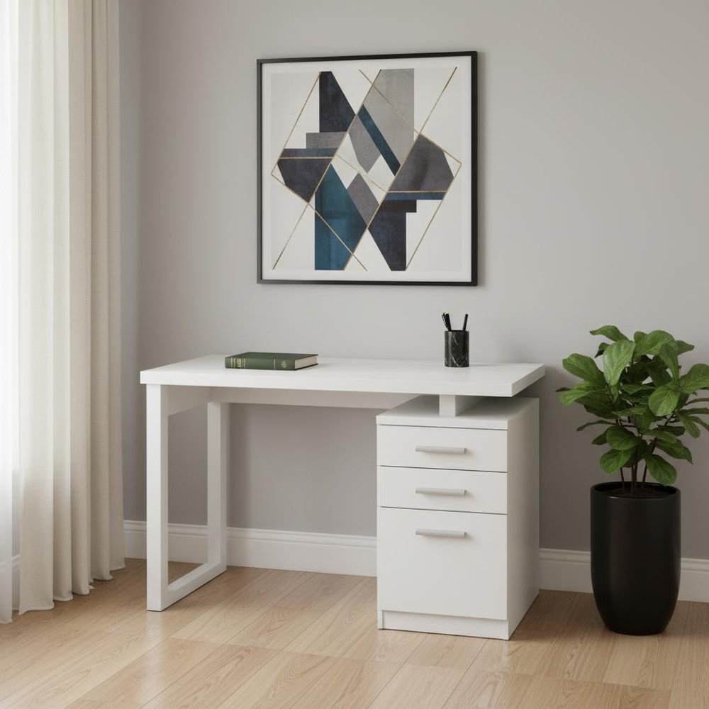 47" White Computer Desk With Three Drawers HomeRoots