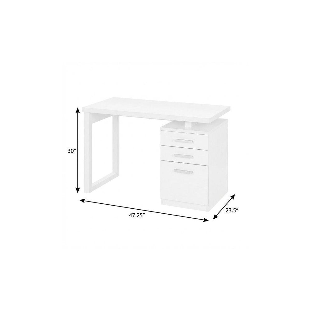 47" White Computer Desk With Three Drawers HomeRoots