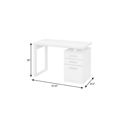 47" White Computer Desk With Three Drawers HomeRoots