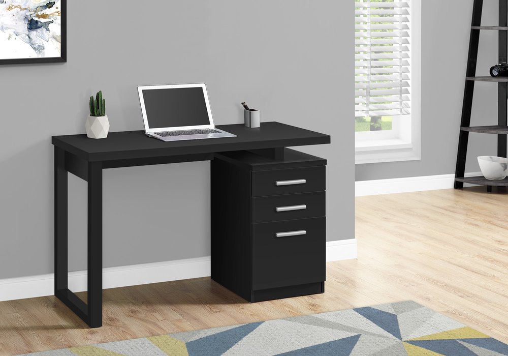 47" Black Computer Desk With Three Drawers HomeRoots