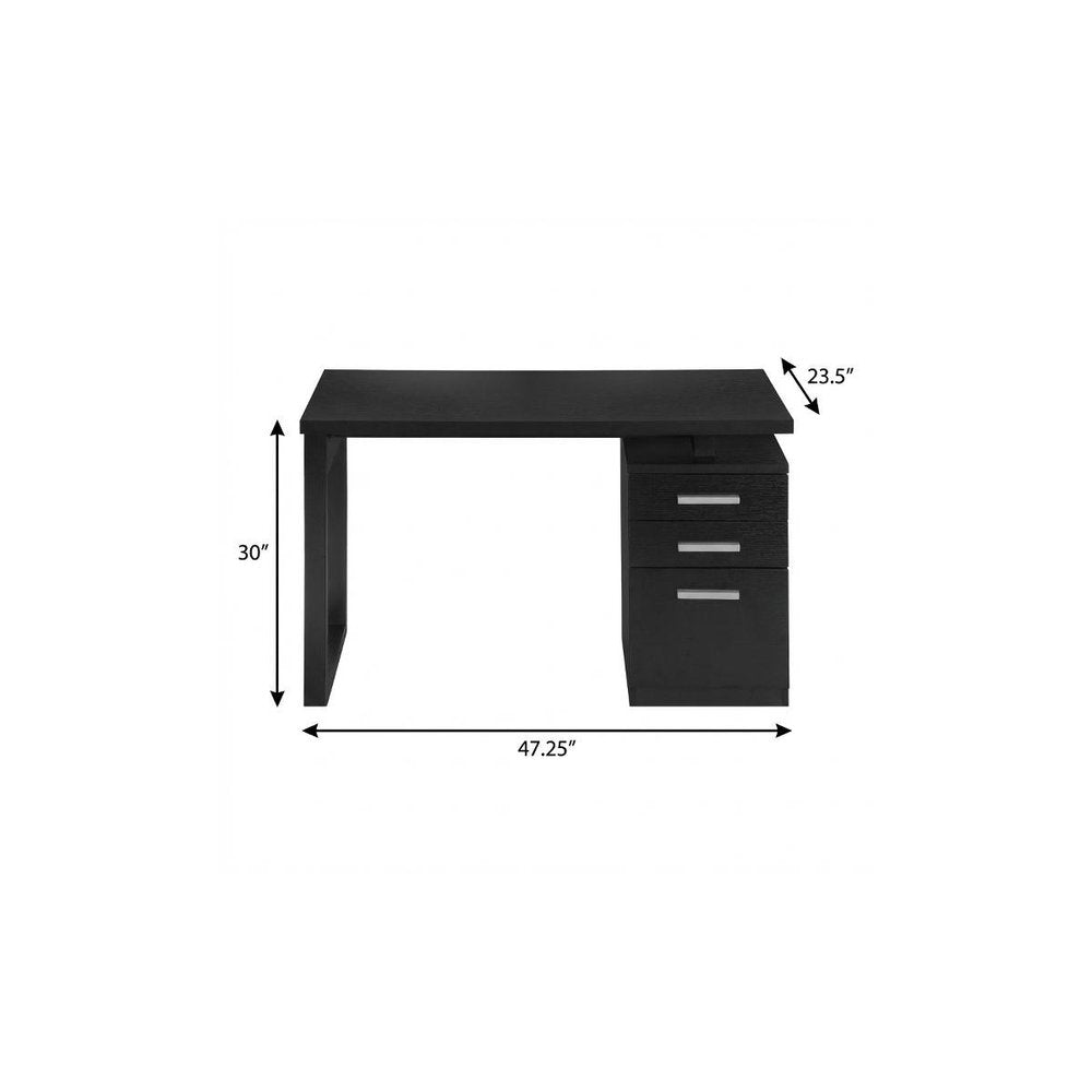 47" Black Computer Desk With Three Drawers HomeRoots