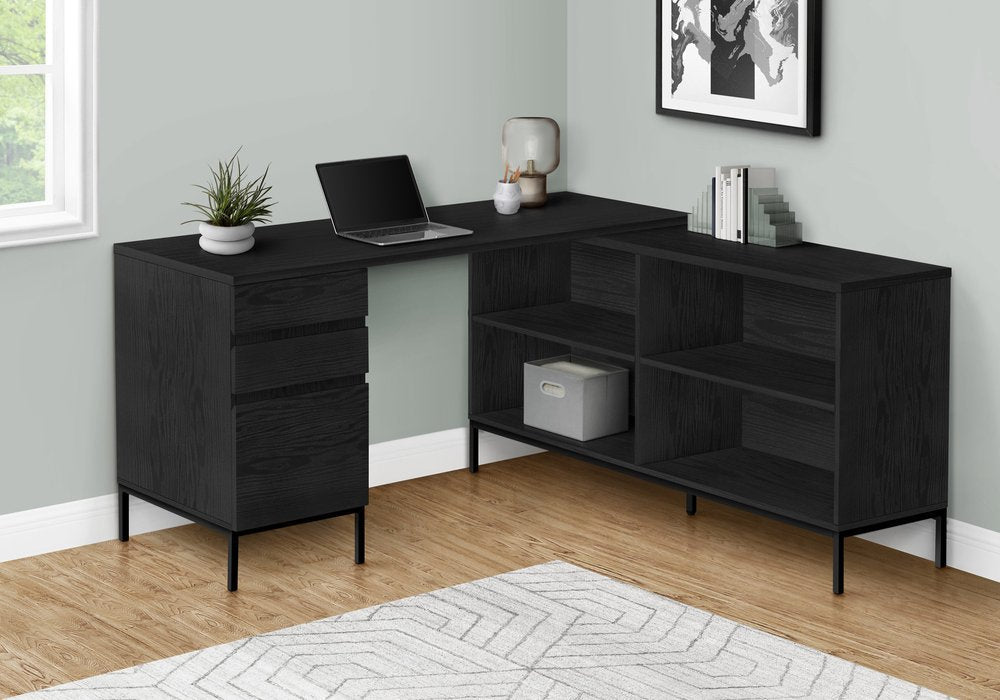 60" Black L Shape Computer Desk With Three Drawers HomeRoots