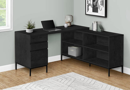 60" Black L Shape Computer Desk With Three Drawers HomeRoots
