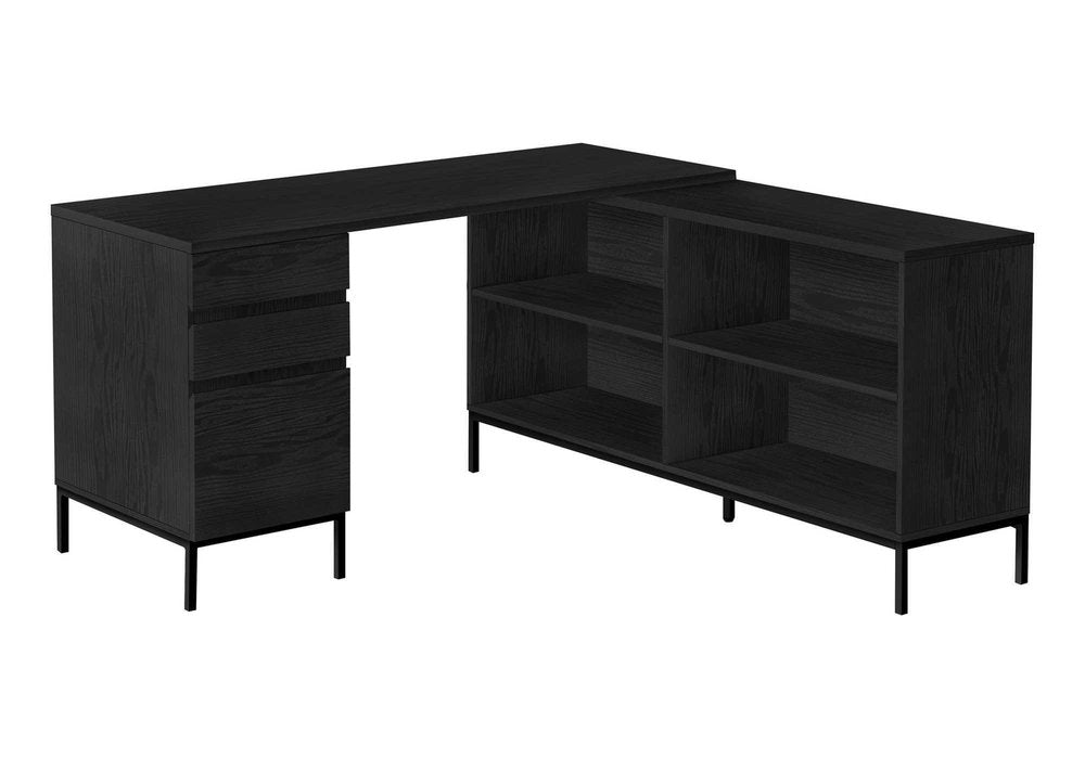 60" Black L Shape Computer Desk With Three Drawers HomeRoots
