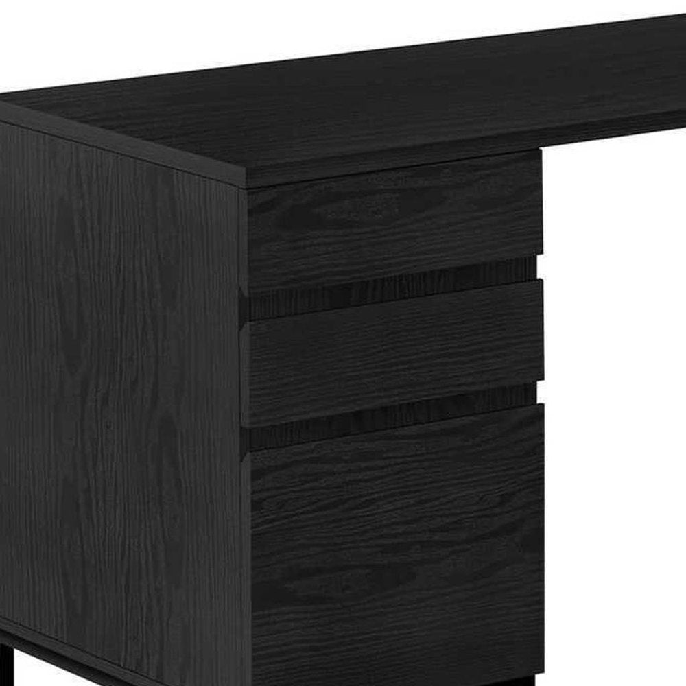 60" Black L Shape Computer Desk With Three Drawers HomeRoots