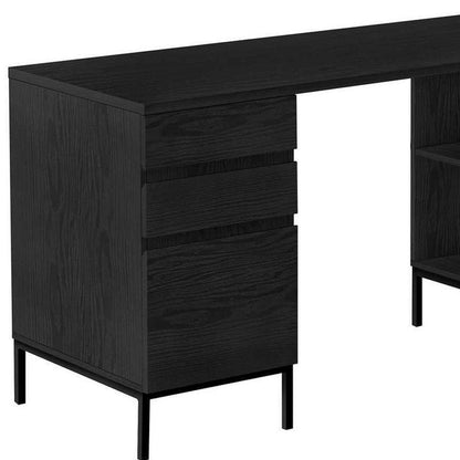 60" Black L Shape Computer Desk With Three Drawers HomeRoots