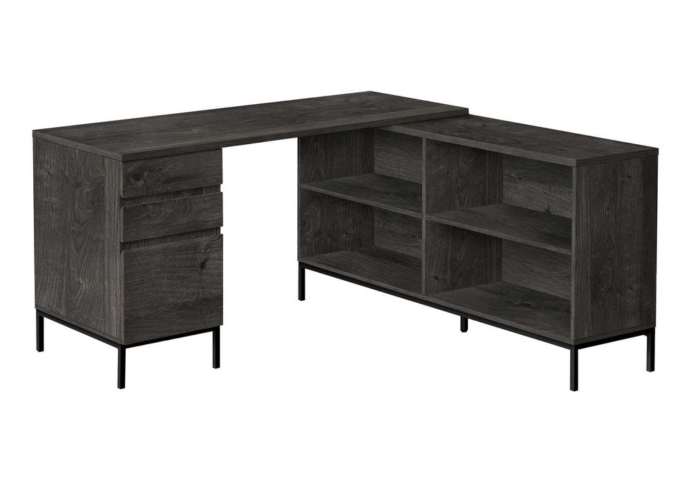 60" Gray and Black L Shape Computer Desk With Three Drawers HomeRoots