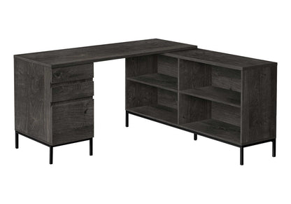 60" Gray and Black L Shape Computer Desk With Three Drawers HomeRoots