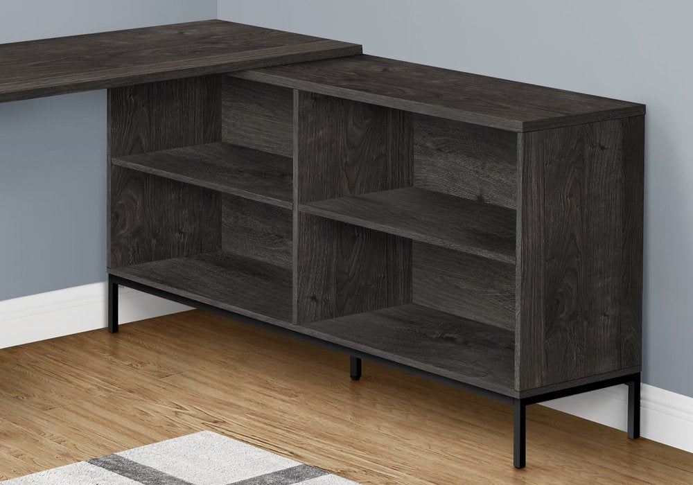 60" Gray and Black L Shape Computer Desk With Three Drawers HomeRoots