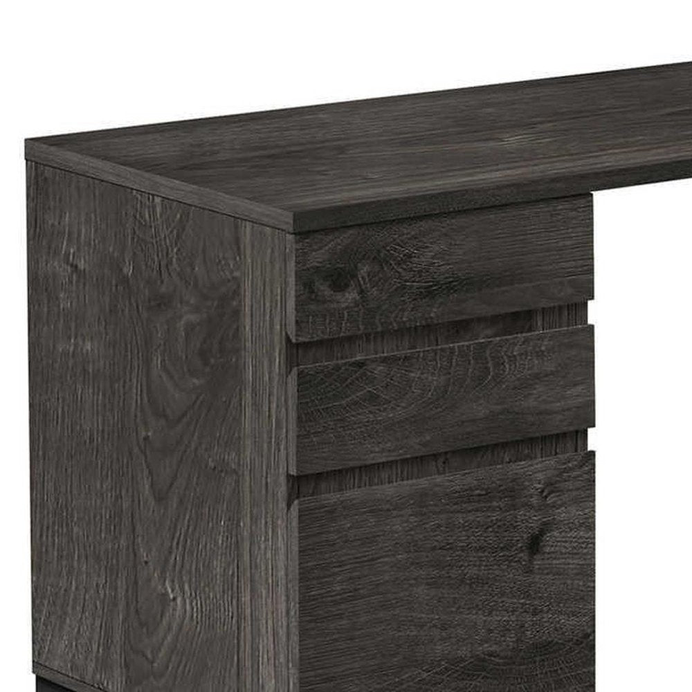 60" Gray and Black L Shape Computer Desk With Three Drawers HomeRoots