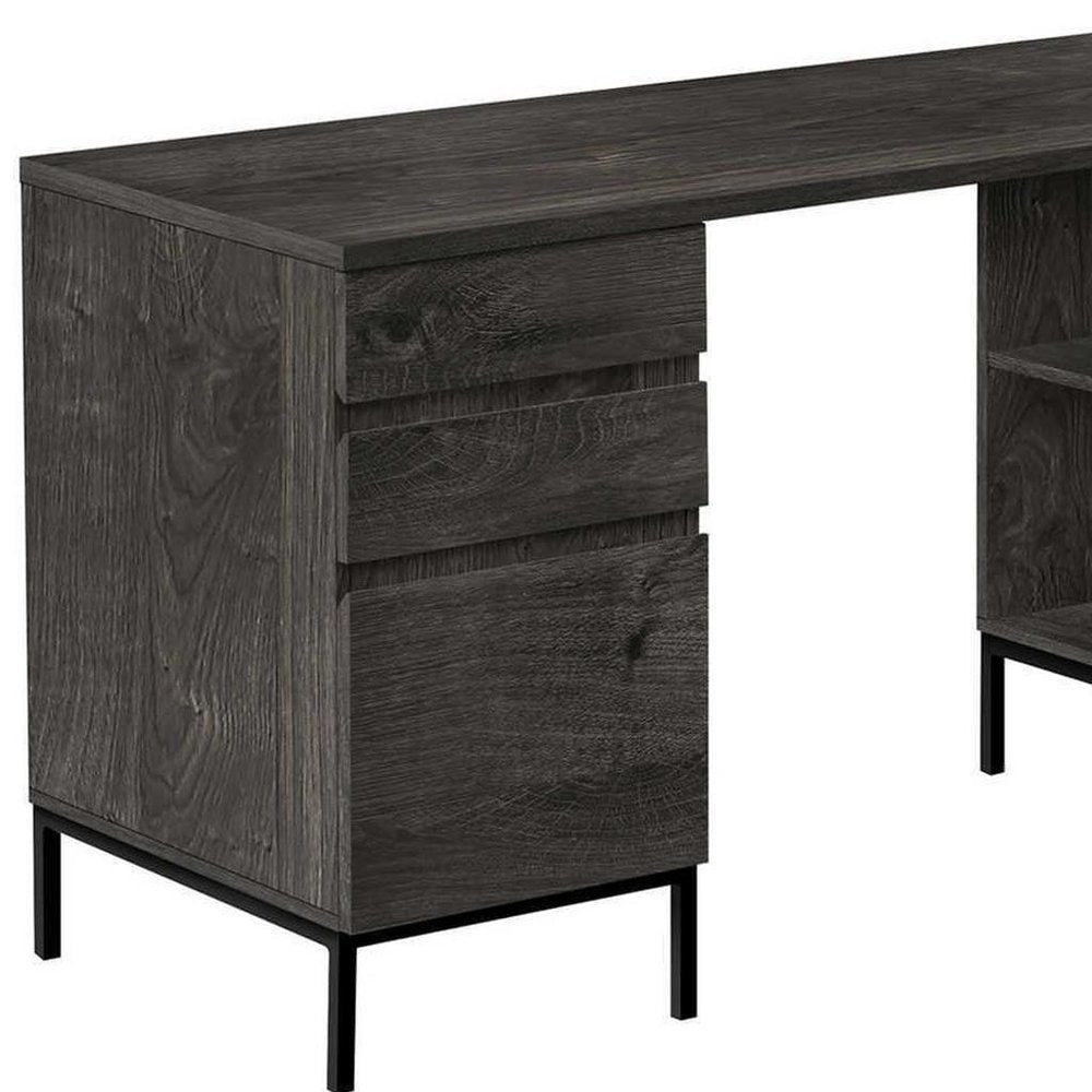 60" Gray and Black L Shape Computer Desk With Three Drawers HomeRoots