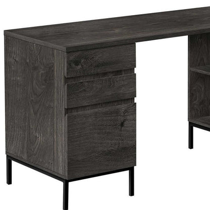 60" Gray and Black L Shape Computer Desk With Three Drawers HomeRoots