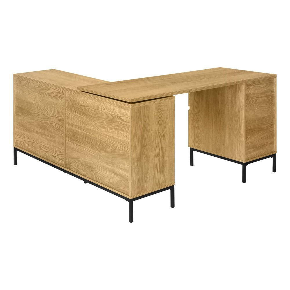 60" Brown and Black L Shape Computer Desk With Three Drawers HomeRoots