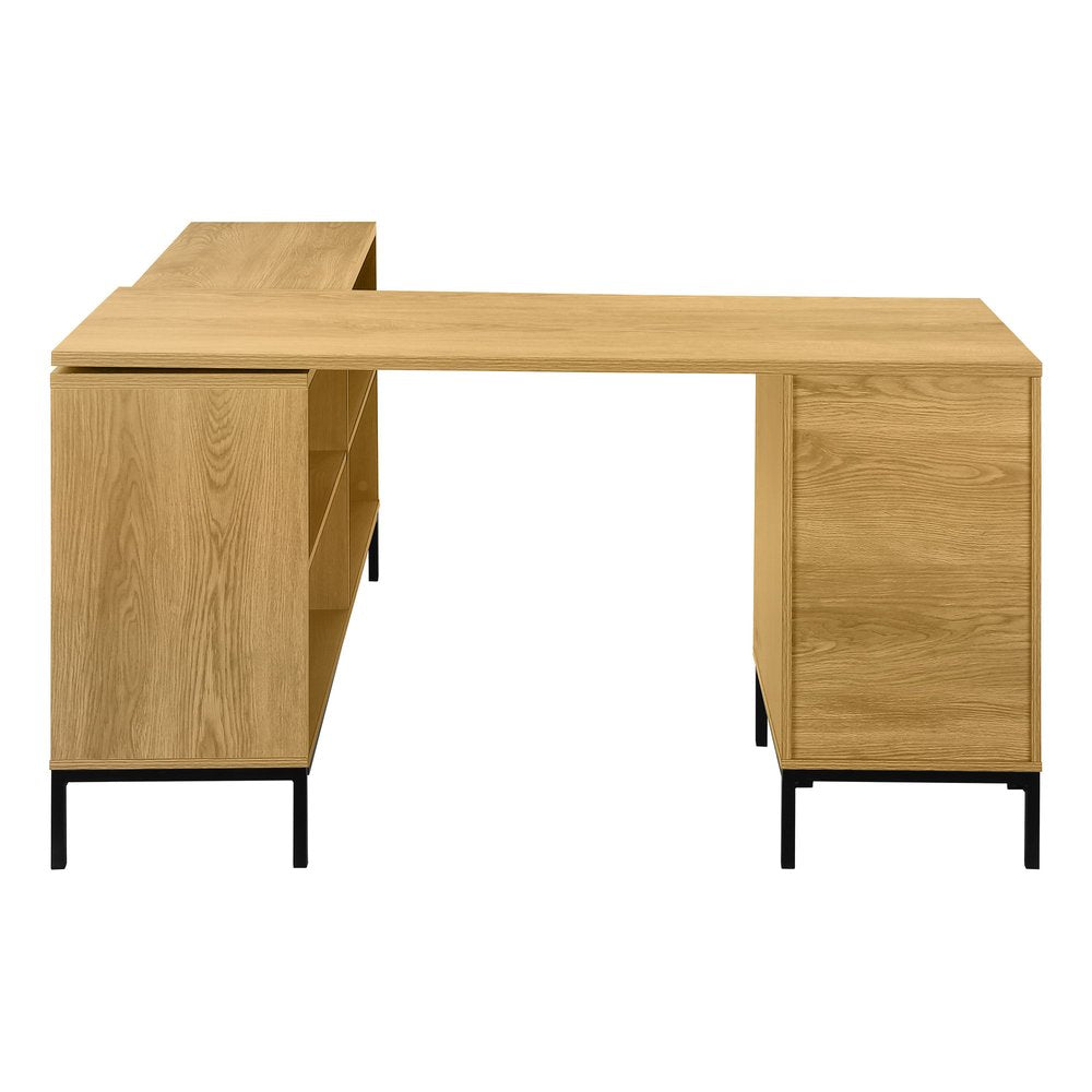 60" Brown and Black L Shape Computer Desk With Three Drawers HomeRoots
