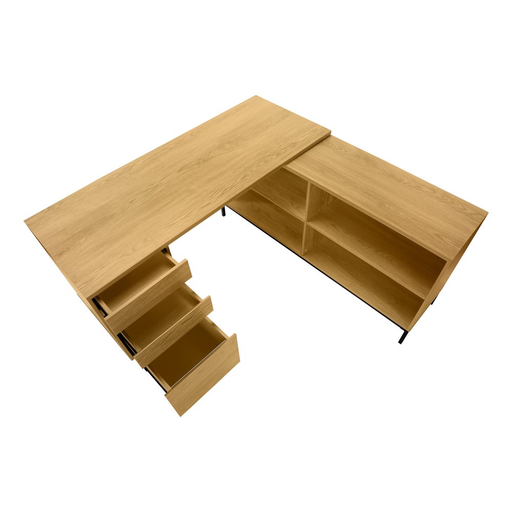 60" Brown and Black L Shape Computer Desk With Three Drawers HomeRoots